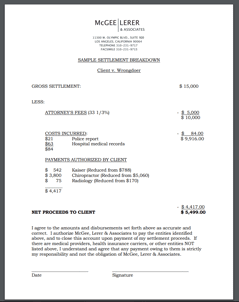 Sample Personal Injury Settlement Breakdown