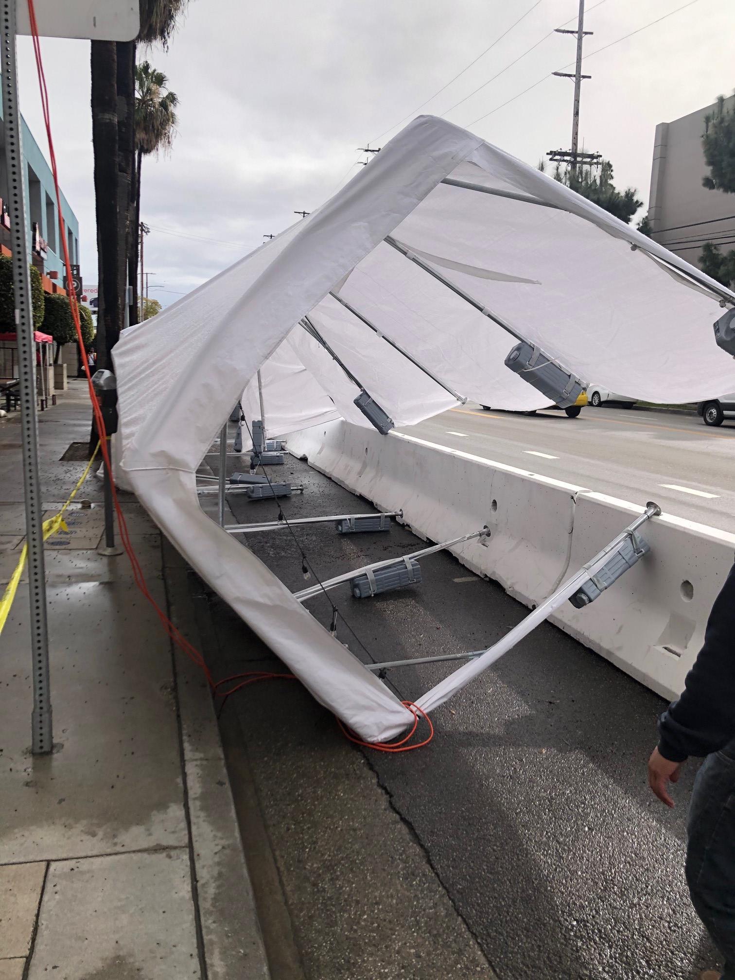 Collapsed outdoor dining canopy